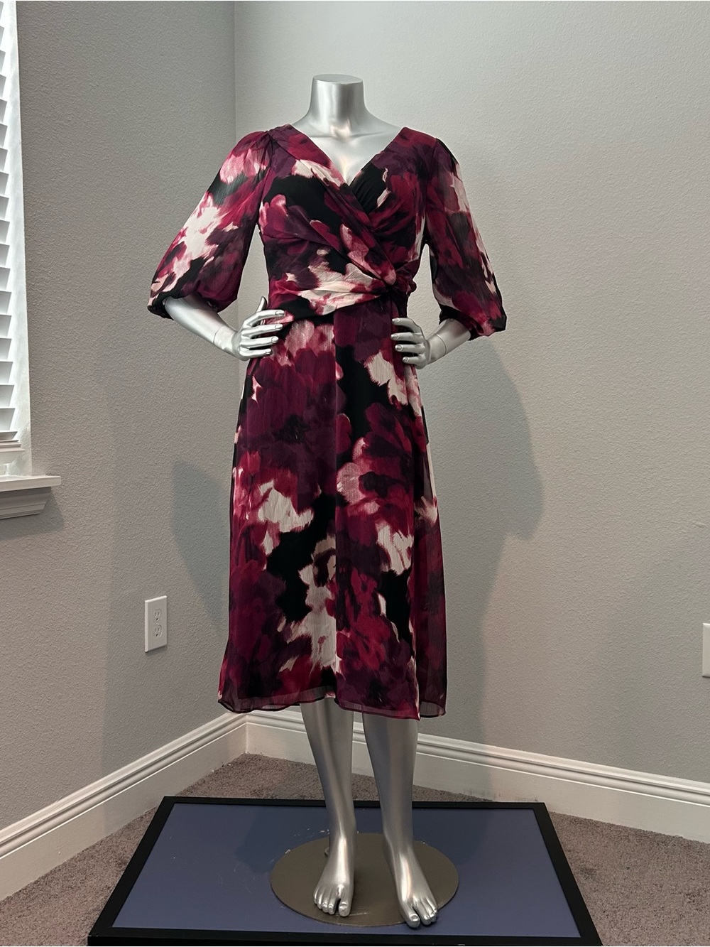 DKNY Berry Floral Twist-Front Midi Dress